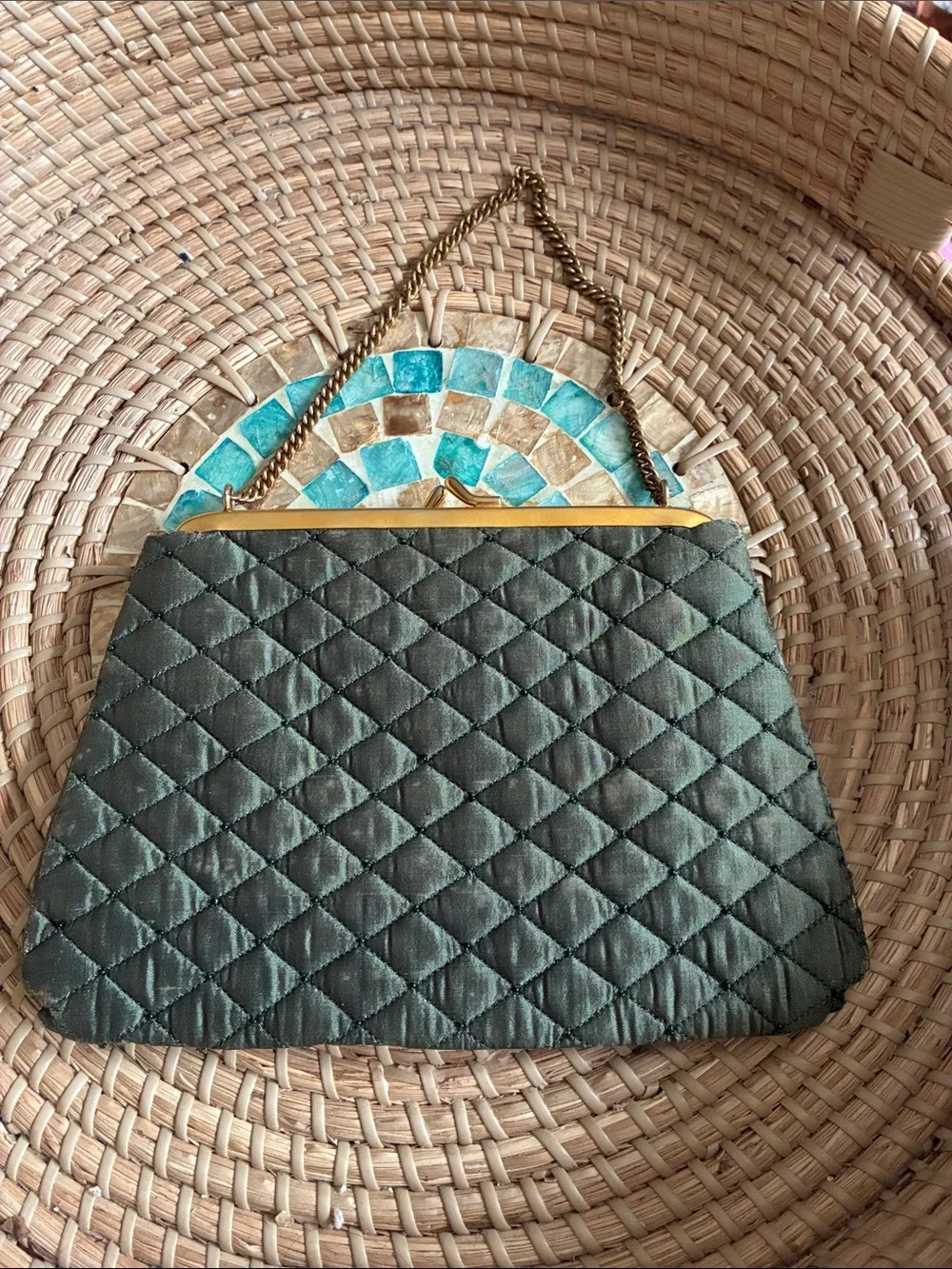 Central CottageIndustries Emporium India Vintage Olive Green Evening Clutch